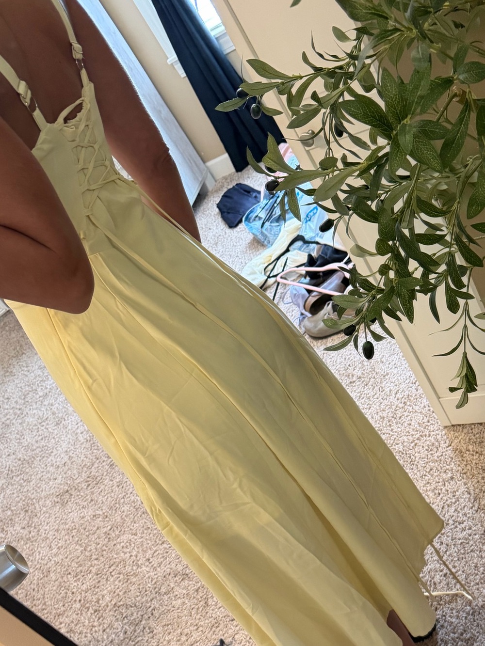 Light Yellow Spaghetti-Strap Midi Dress - Picture 2 of 4